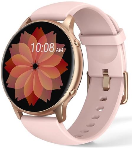 Esta imagen muestra un reloj inteligente de diseño elegante en color rosa y dorado, ideal para el monitoreo de la salud, especialmente útil para personas con fibromialgia. Este dispositivo permite rastrear el sueño, controlar el ritmo cardíaco y realizar un seguimiento de la actividad física diaria, ayudando a gestionar los niveles de estrés y fatiga asociados con esta condición. Su pantalla clara y controles intuitivos permiten un fácil acceso a datos de salud en tiempo real, lo que puede ser beneficioso para ajustar rutinas y mejorar el bienestar general de quienes padecen fibromialgia.